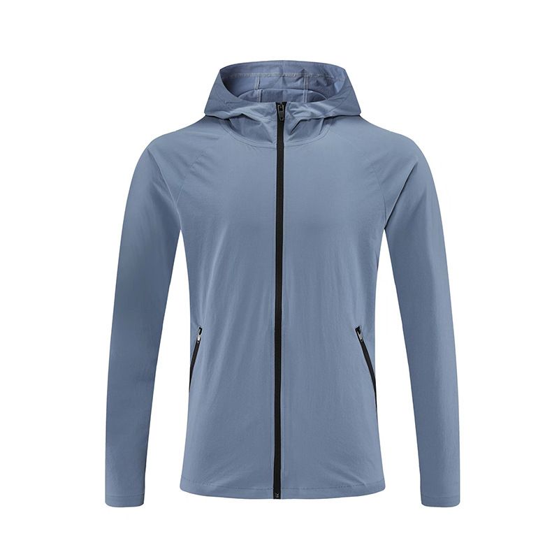 Slim Full Zip Hoodie With Pockets Jacket, Size: L, Color: Light blue
