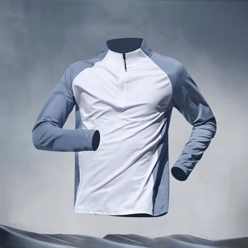 Half Zipper Long Sleeved Running Top, Size: M, Color: white and blue