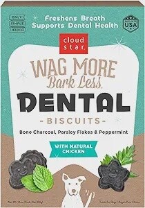 14OZ WAG MORE BARK LESS DENTAL BISCUIT CHICKEN DOG CS/12