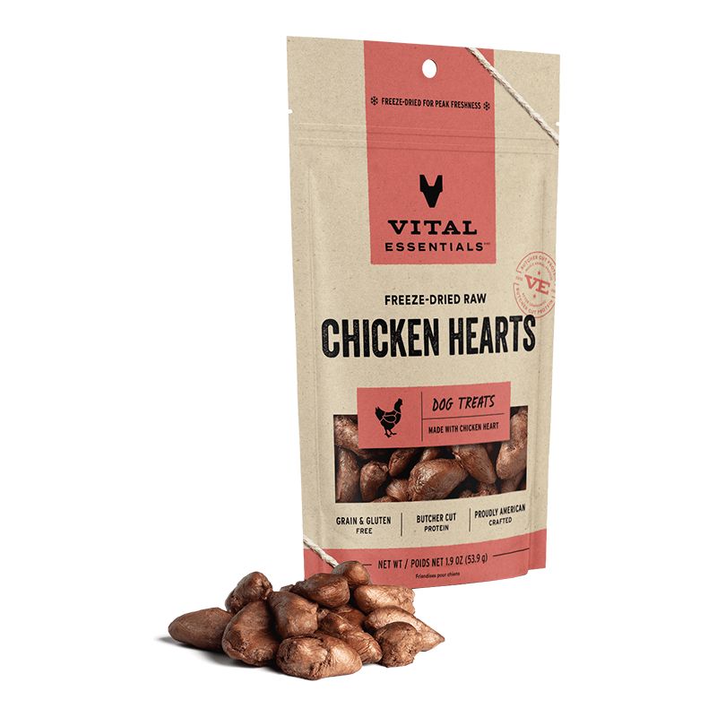 1.9OZ VITAL ESSENTIALS FD CHICKEN HEARTS TREAT