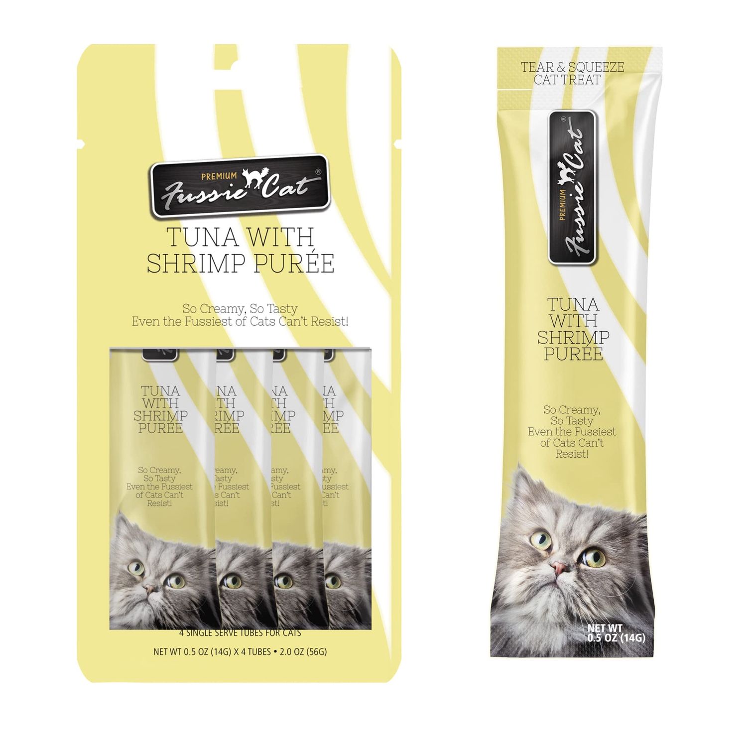 FUSSIE CAT GF PUREE TUNA &amp; SHRIMP 4CT