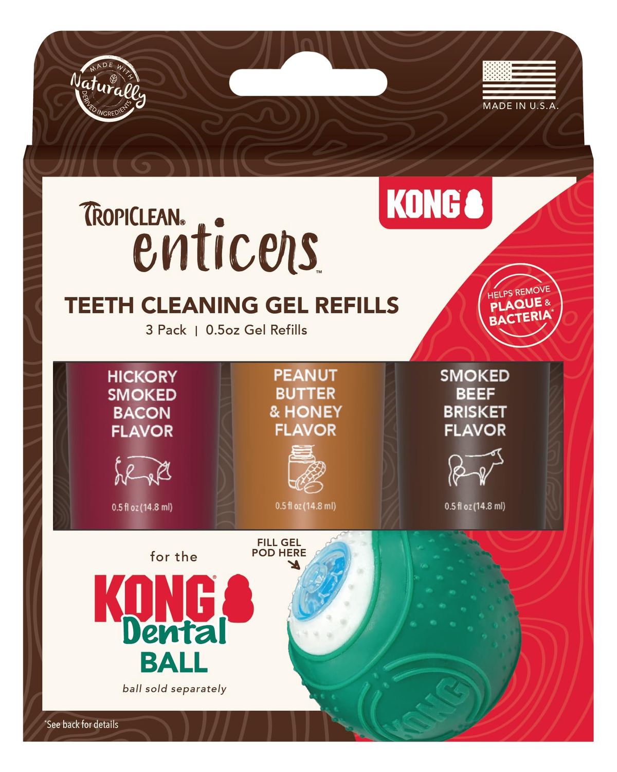 KONG DENTAL BALL REFILLS PB/BACON/HICKORY 3PK