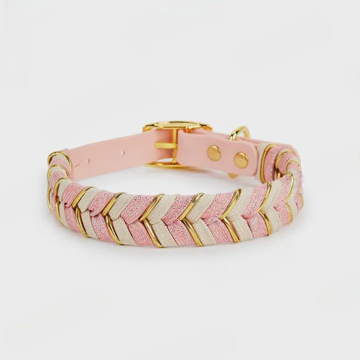 LOOFIE WATERPROOF WOVEN COLLAR - PINK SMALL