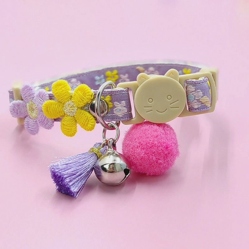 MOKKA - ADJUSTABLE CAT COLLAR - PURPLE FLOWER DESIGN