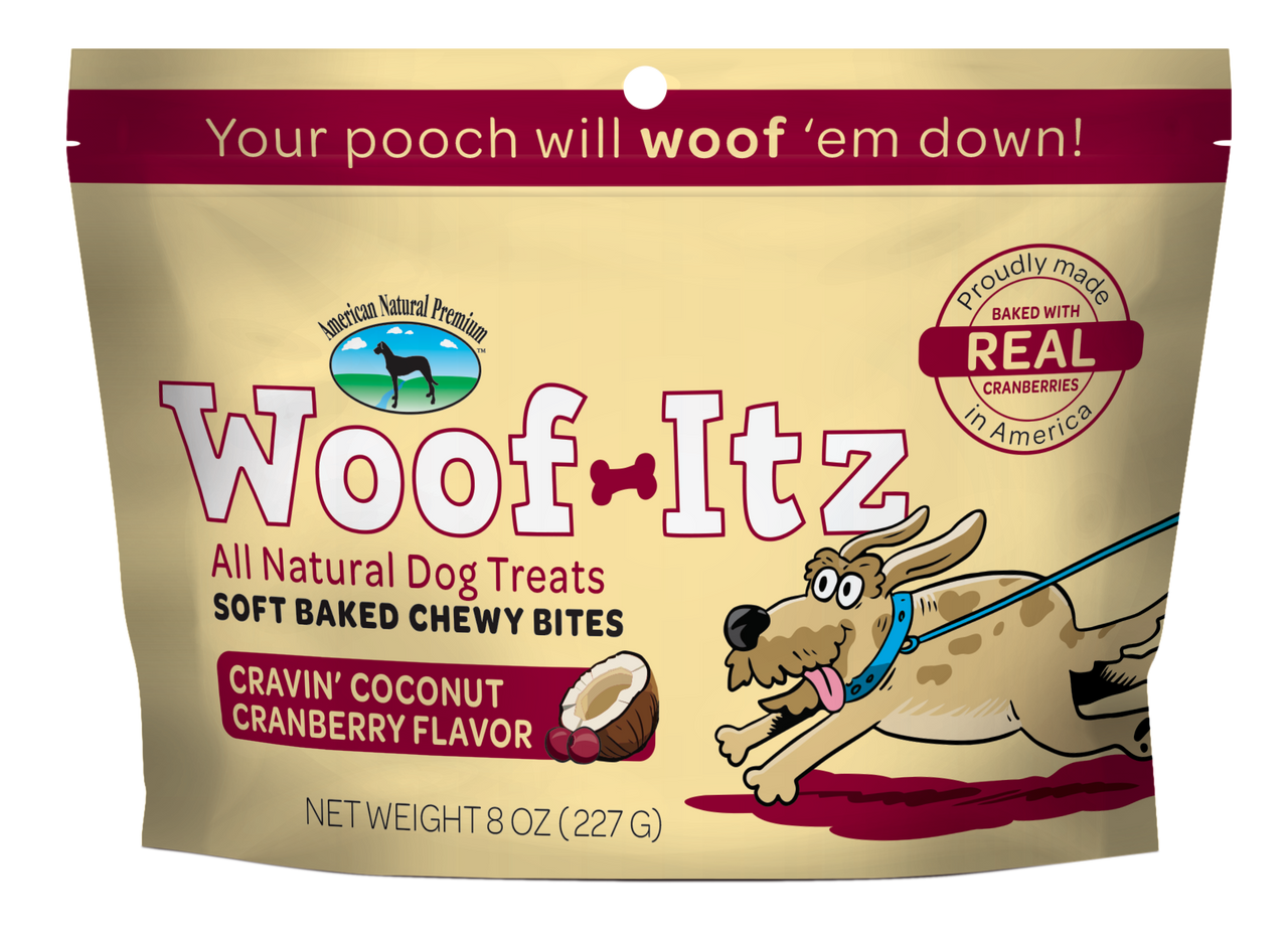 8OZ ANP WOOF ITZ CRAVIN COCONUT CRANBERRY DOG TREAT CS/6