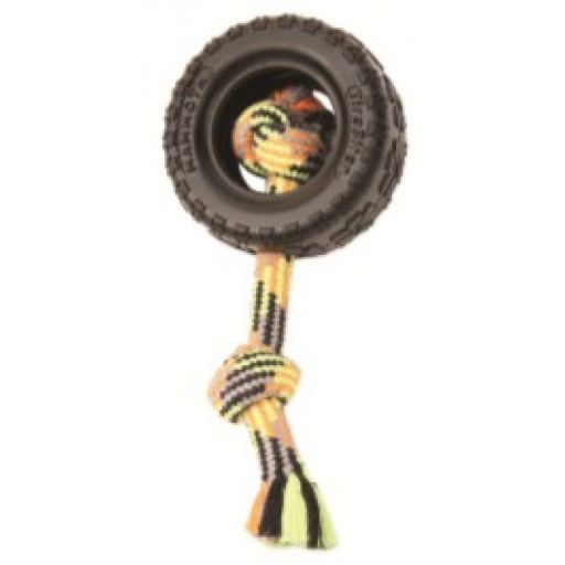 Mammoth TireBiter II Rubber Tire Dog Toy with Rope  Small  3.75
