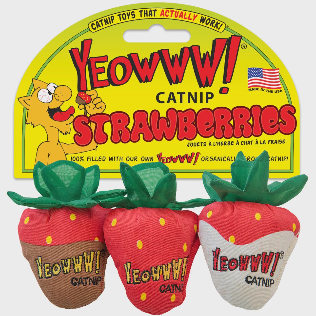 YEOWWW! CAT STRAWBERRY CATNIP TOY 3PK