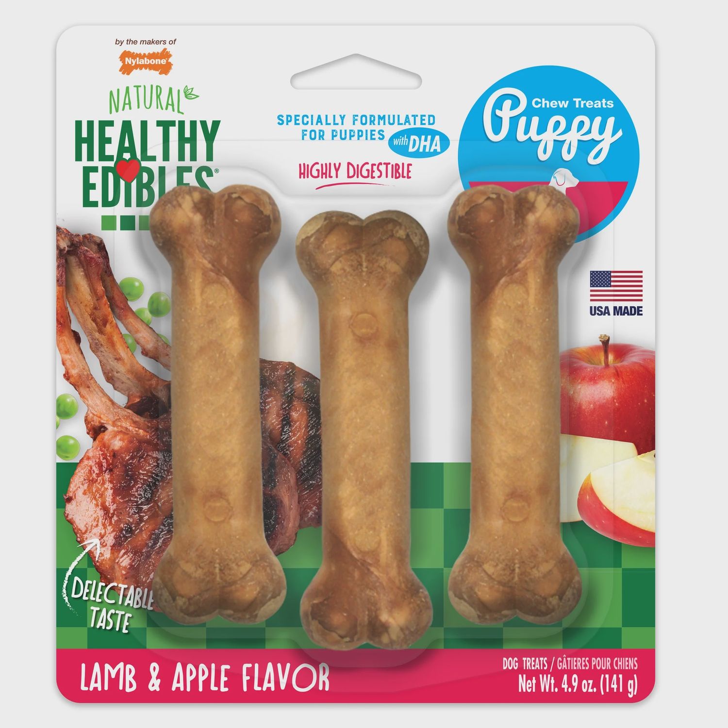 NYLABONE EDIBLES 3CT PUPPY LAMB &amp; APPLE