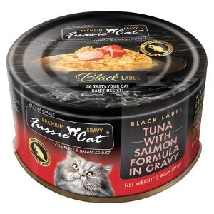 2.82OZ FUSSIE CAT TUNA W/ SALMON IN GRAVY(BLACK LABEL) CS/24