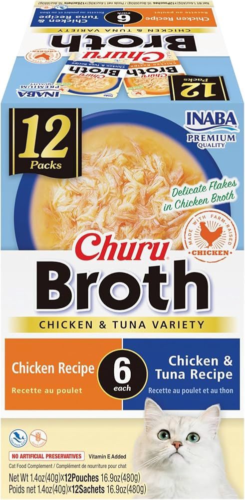 1.4OZ INABA CHURU BROTH CHK/TUNA VARIETY PK CAT TREATS CS/12