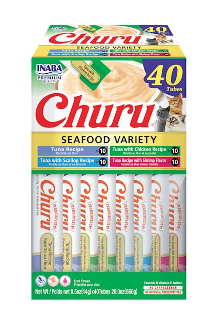 Inaba Churu Seafood Cat Treats Variety Box .5 oz 40 Tubes