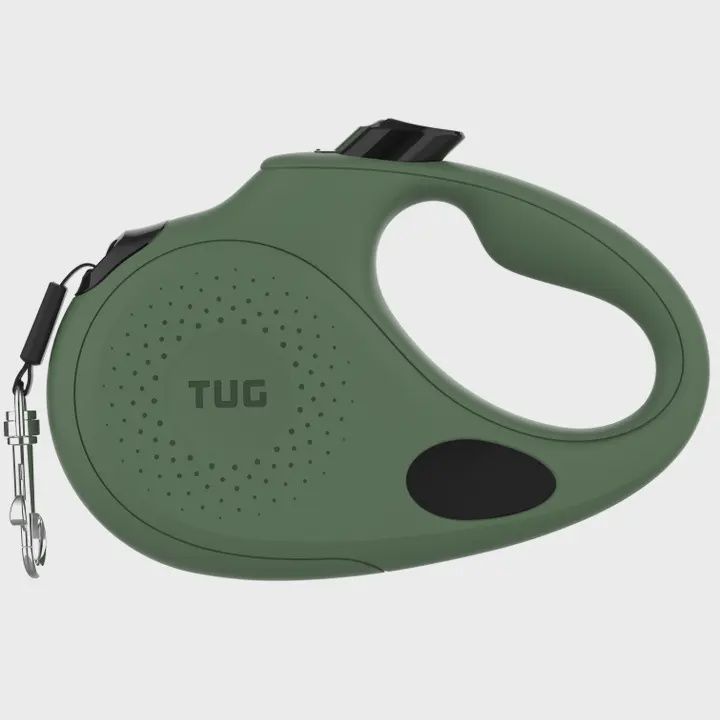 Tug Retractable Dog Leash with Integrated Dispenser Green Med