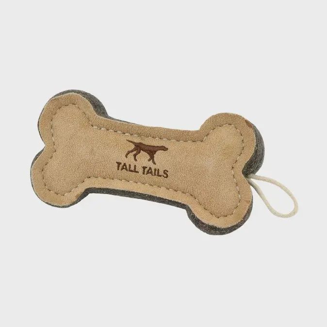 Natural Leather &amp; Wool Bone Toy - 6&quot;