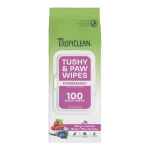 TROPICLEAN DOG &amp; CAT TUSHY &amp; PAWS BERRY &amp; COCONUT WIPES 100CT
