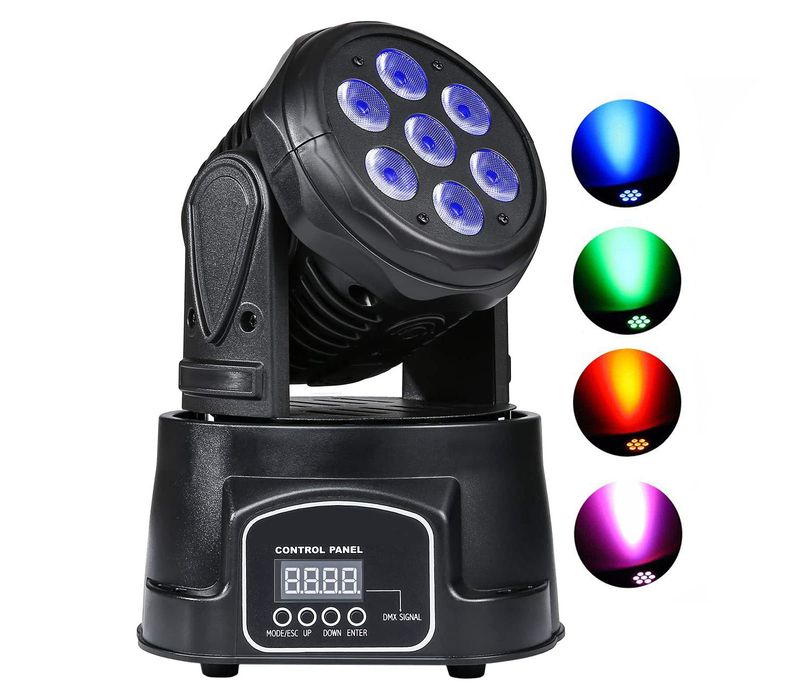 Proiettore Led Rgb Testa Mobile Rotante Effetti Disco Discoteca 7 Led Wash Dmx
