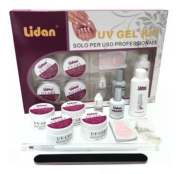 Kit Ricostruzione Unghie Nail Uv Gel Bianco Rosa Limetta Pennello Tips