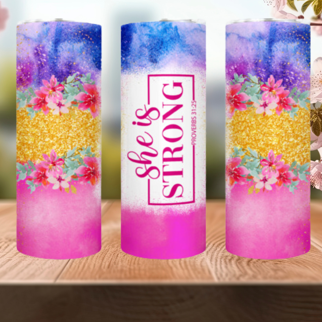 She is Strong Progress 20oz. Skinny Tumbler
