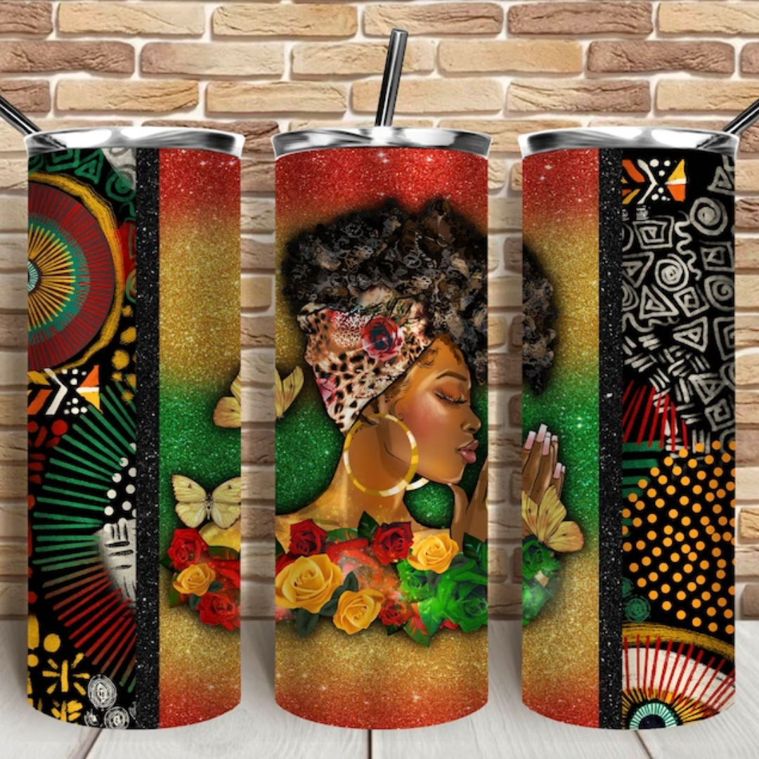 Women Praying with African Designs 20oz. Skinny Tumbler