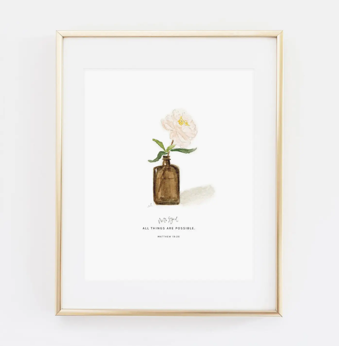Matthew 19:26 Peony Scripture Print