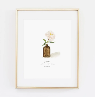 Matthew 19:26 Peony Scripture Print