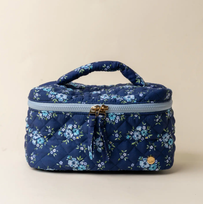 Navy Quilted Cosmetic Bag