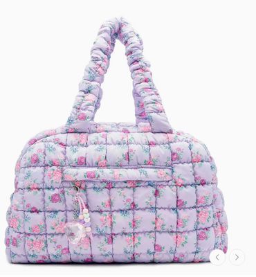 Quilted Scrunchies Floral Printed Medium Duffle Bag - Lavender Floral Print Scrunch