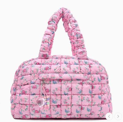 Quilted Scrunchies Floral Printed Medium Duffle Bag - Pink Floral Print Scrunch