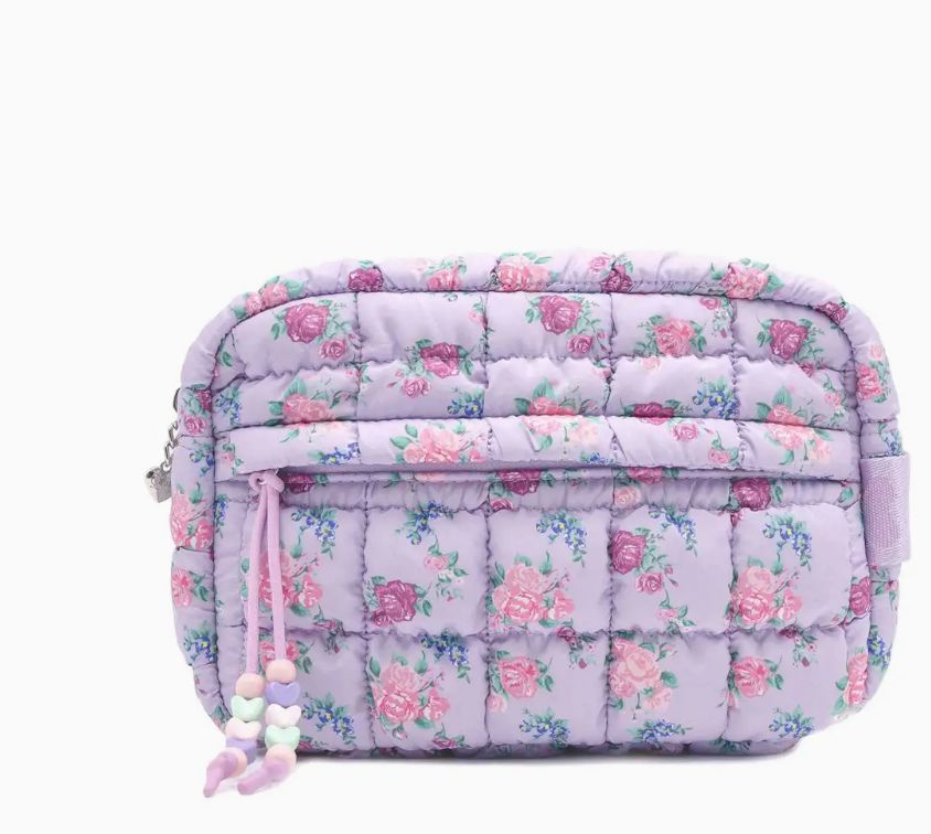 Quilted Scrunchies Floral Printed Pouch - Lavender Floral Print Scrunch