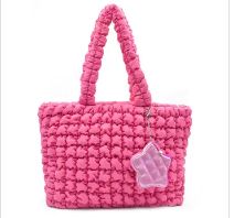 Quilted Scrunchies Large Tote Bag with Star Coin Purse - Hot pink