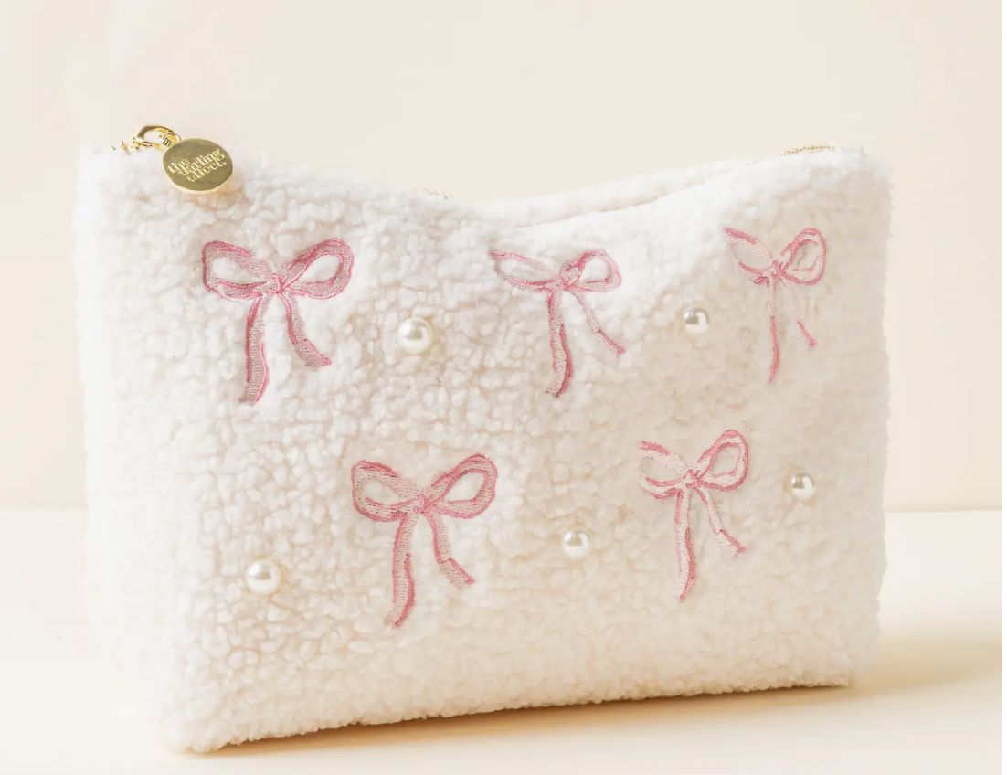 Teddy Pouch-Bows Pink