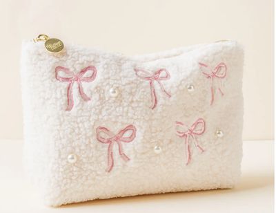 Teddy Pouch-Bows Pink