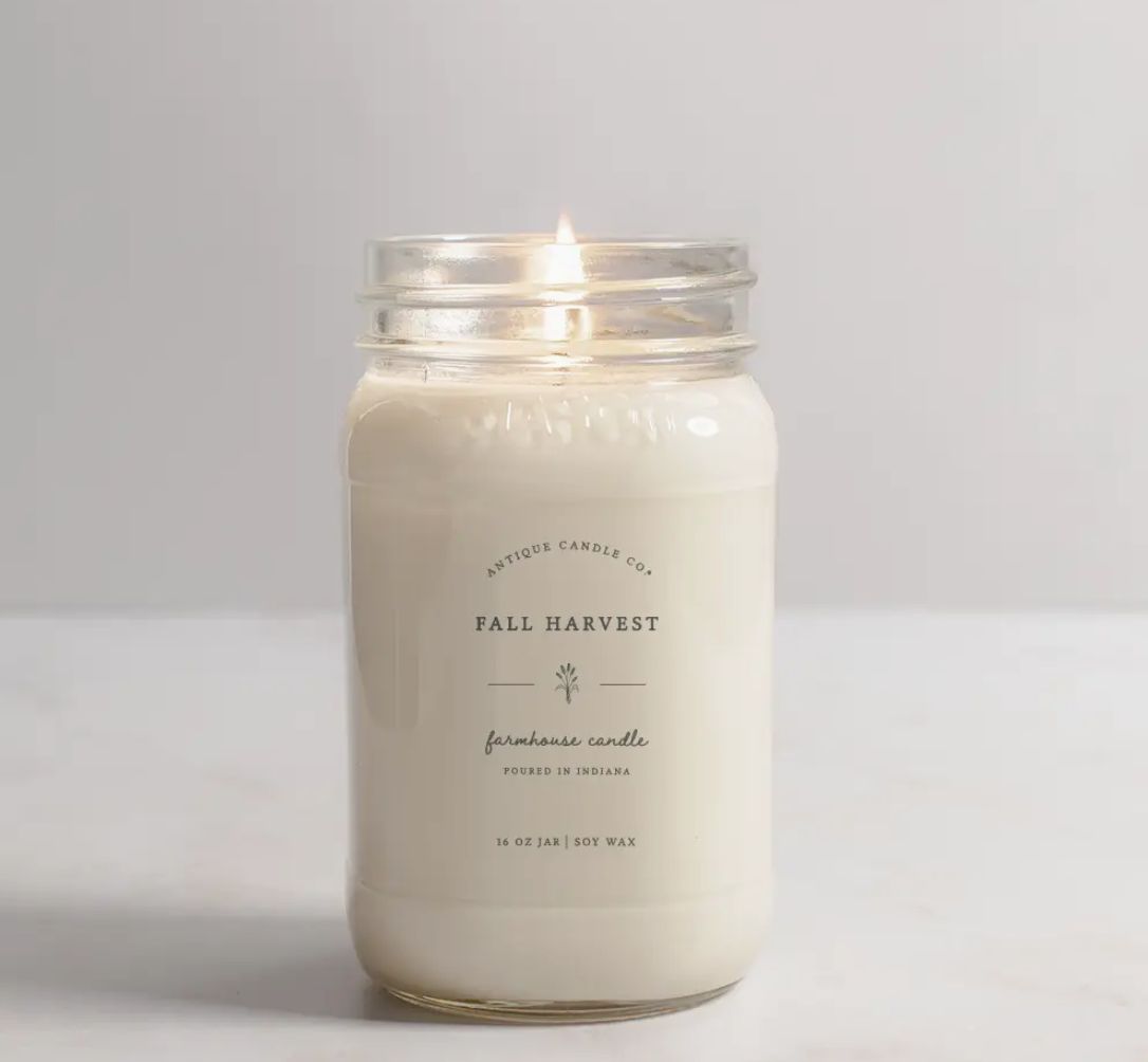Fall Harvest - Soy Wax Mason Jar Candle - 16 oz
