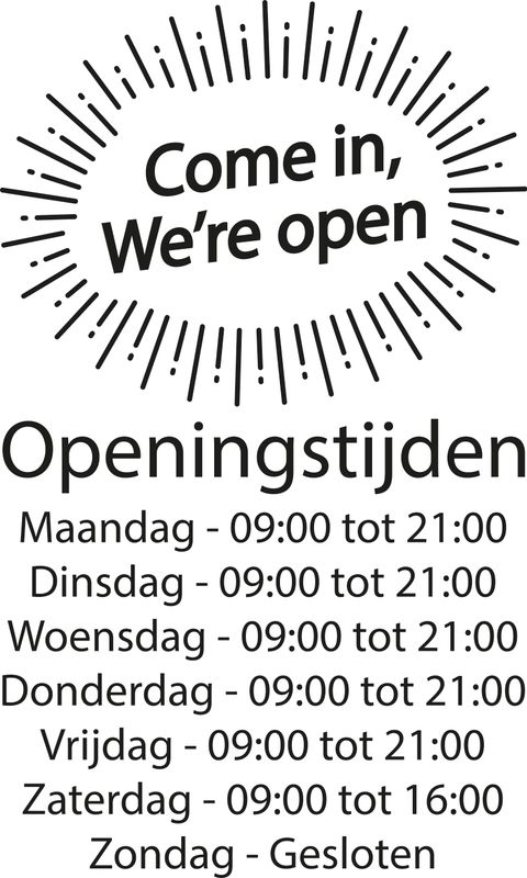 Openingstijden 28x47 cm.  leverbaar in 92 kleuren