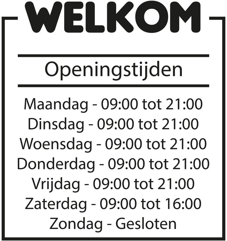 Openingstijden Welkom BOLD 28x30 cm. (BxH) leverbaar in 92 kleuren