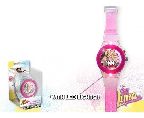 Reloj Analógico Con Luz Led Rosada Soy Luna, Color de la correa: Transparente, color: Transparente