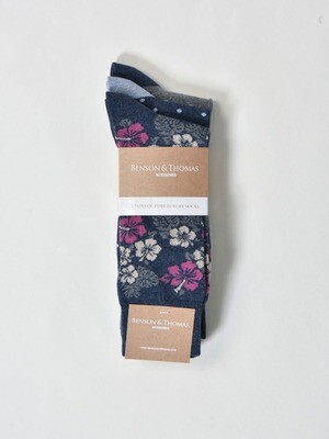 Medias Benson &amp; Thomas Pack X3 Flores  Azul Marino Único