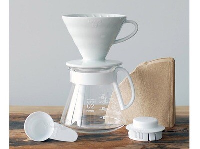 Set Dripper Hario V 60 Cerámico Jarra, V60 Y Filtros  Blanco