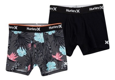Calzoncillos Hurley Boxer Pack X2 Jóvenes Y Niños De Algodon Gris Oscuro Y Negro L