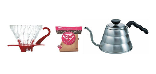 Set Cafe V60 Vidrio Y Tetera Cuello Cisne Buono Hario