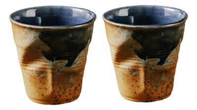 Vaso Irregular De Cerámica 200ml Pack De Dos Unidades Amarillo Azul Y Blanco