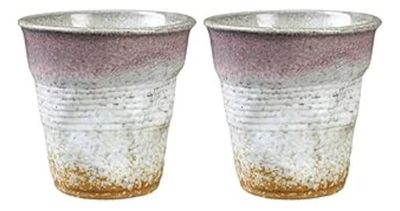 Vaso Irregular De Cerámica 200ml Pack De Dos Unidades Blanco Amarillo Y Marron