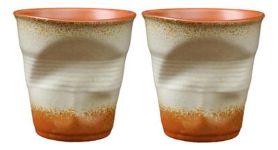 Vaso Irregular De Cerámica 200ml Pack De Dos Unidades Blanco Y Naranja