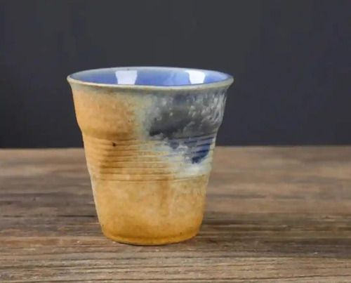 Vaso Irregular De Cerámica 200ml Pack De Dos Unidades Amarillo Azul Y Blanco