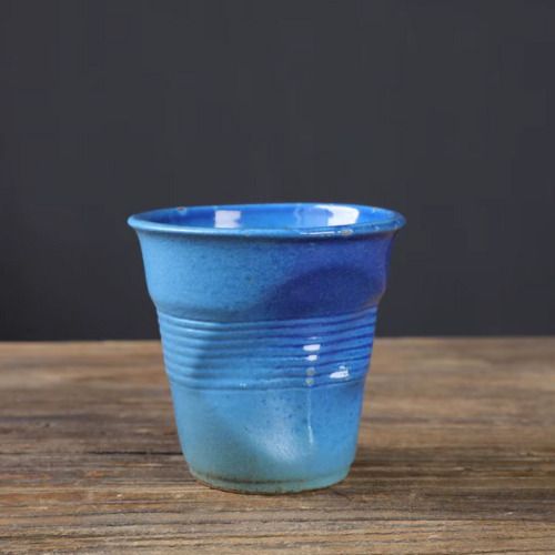 Vaso Irregular De Cerámica 200ml Pack De Dos Unidades Azul Y Celeste