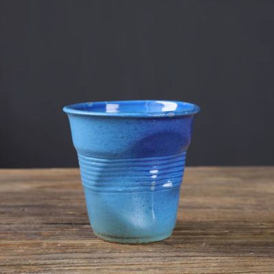 Vaso Irregular De Cerámica 200ml Pack De Dos Unidades Azul Y Celeste