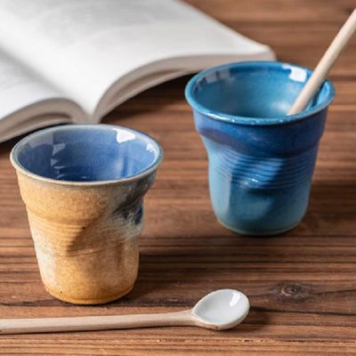 Vaso Irregular De Cerámica 200ml Pack De Dos Unidades Azul Y Celeste