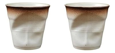 Vaso Irregular De Cerámica 200ml Pack De Dos Unidades Blanco Y Marron