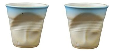 Vaso Irregular De Cerámica 200ml Pack De Dos Unidades Blanco Y Celeste