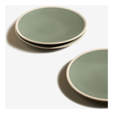 Platos Llanos De Cerámica Diseño Nordico Jolk Verde Musgo Lisa