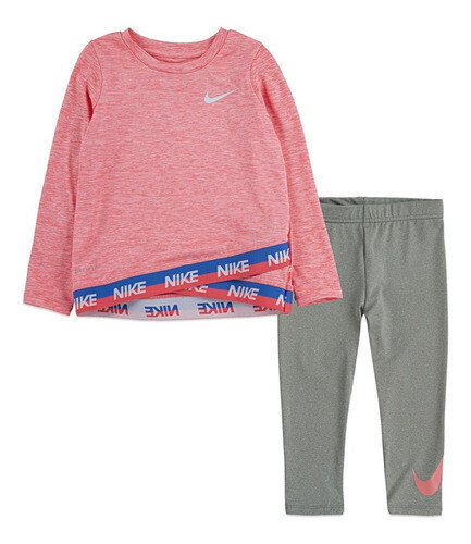 Nike Conjunto Niña Remera Rosada Y Calza Gris Nike Oficial, Color: Rosa, Talle: 24M